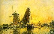Johann Barthold Jongkind In Holland ; Boats near the Mill Norge oil painting reproduction